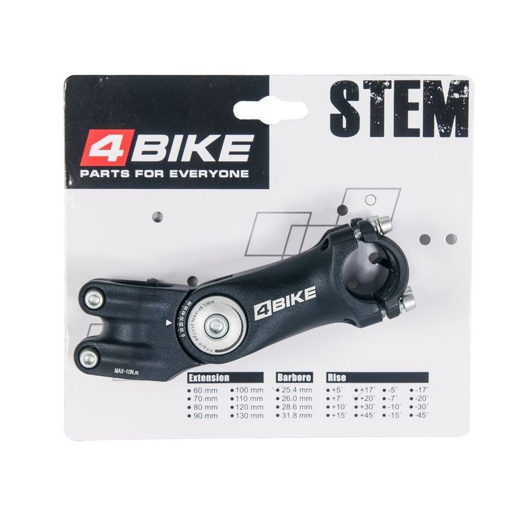

Вынос руля "4BIKE", алюминиевый, TDS-D299N, L:105, R:0-60, D:25.4мм, чёрный, Черный