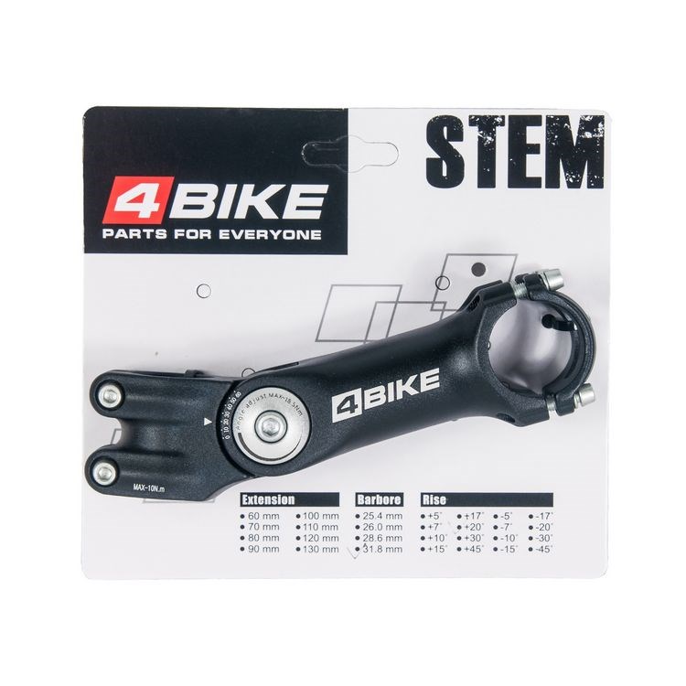 

Вынос руля "4BIKE", алюминиевый, TDS-D299N, L:125, R:0-60, D:31.8мм, чёрный, Черный