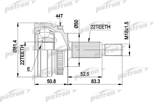 

ШРУС наружн к-кт 22x50x22 ABS:44T VOLVO: 440/460 88- PATRON PCV1272