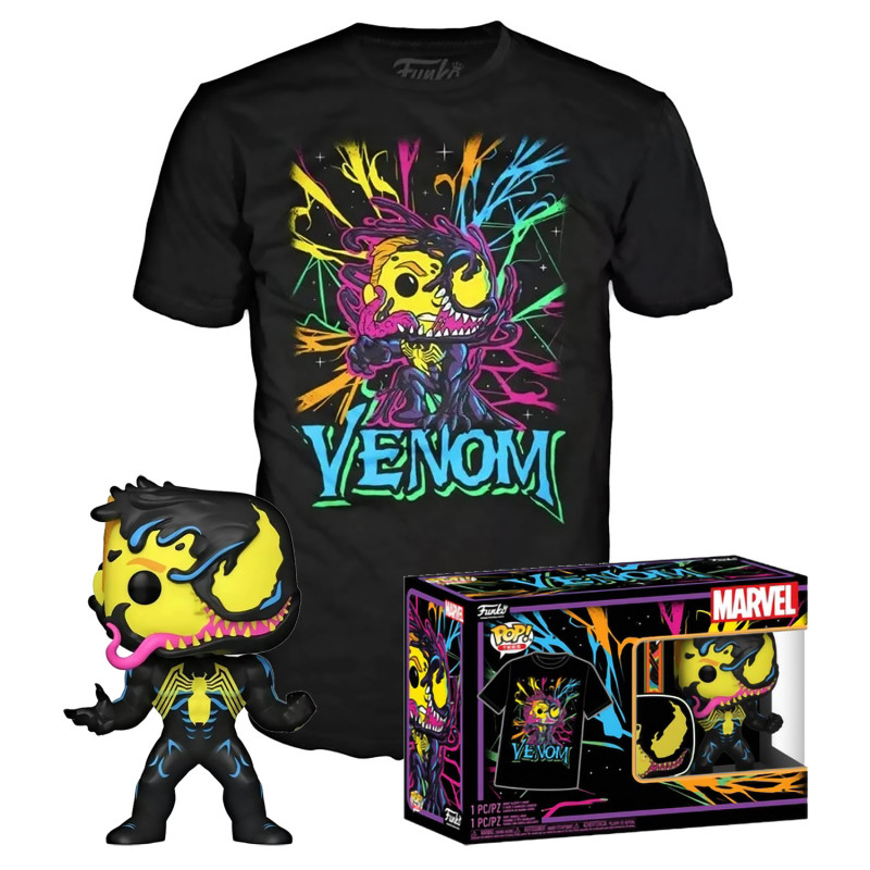 фото Набор фигурка+футболка funko pop and tee: marvel: venom: eddie brock black light (m) 56270