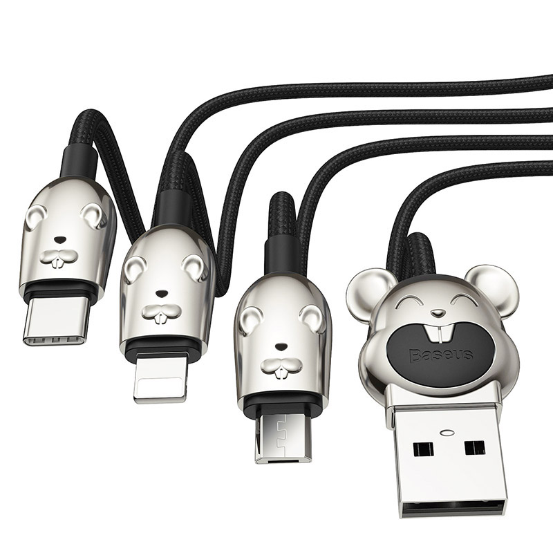 Кабель USB BASEUS Three Mouse 3-in-1, USB - MicroUSB+Type-C+Lightning, 3.5A, 1,2м, черный