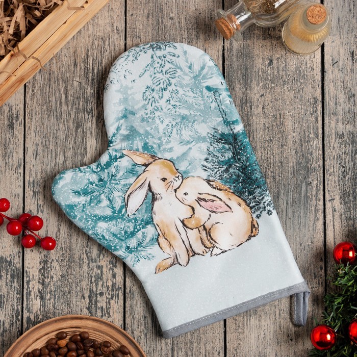 фото Варежка-прихватка "let it snow" 20х28 см, саржа, 100% х/л, ватин 250 г/м2 этель