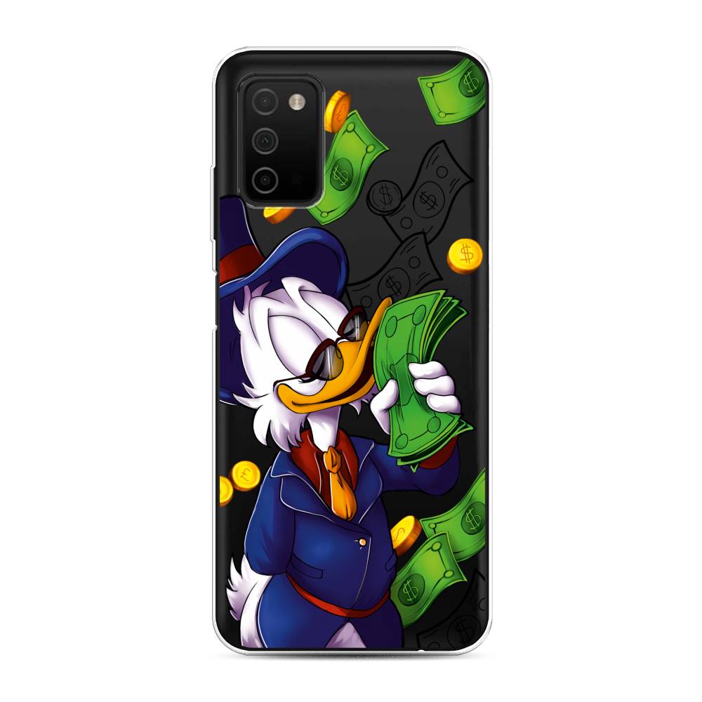 

Чехол на Samsung Galaxy A03s "Scrooge McDuck with Money", Синий;зеленый;белый, 2103250-6