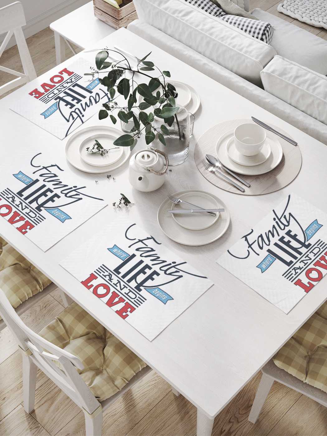 

Комплект салфеток JoyArty "Семья это место.." для сервировки стола (32х46 см, 4 шт.), Семья это место где жизнь начинается и любовь никогда не кончается