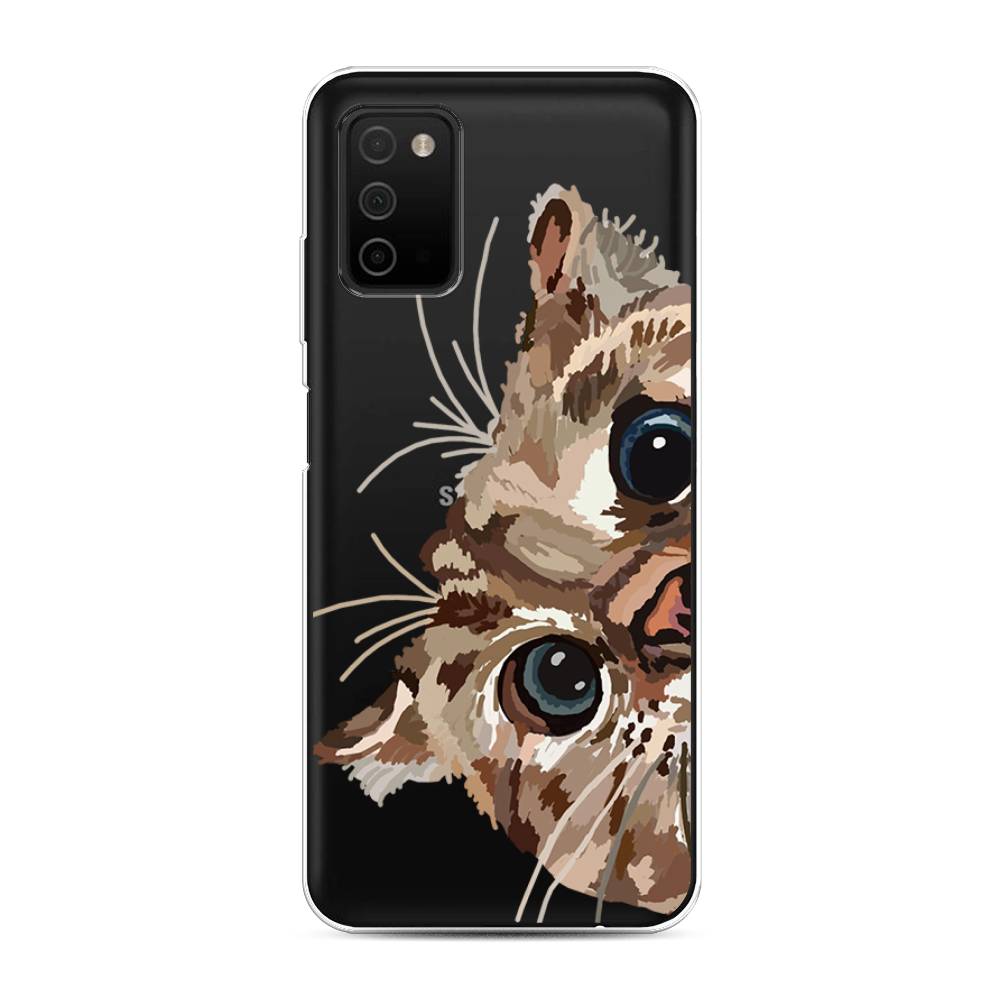 

Чехол на Samsung Galaxy A03s "Любопытный кот", Коричневый;синий;черный, 2103250-1