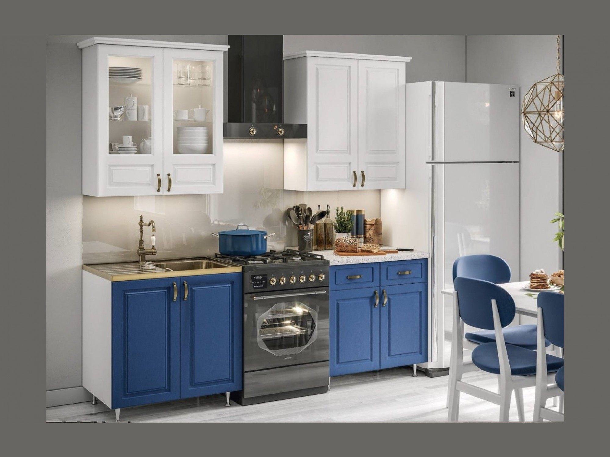 

Кухня МДФ Констанция 1600 компоновка №2 (Мускат, Белый)