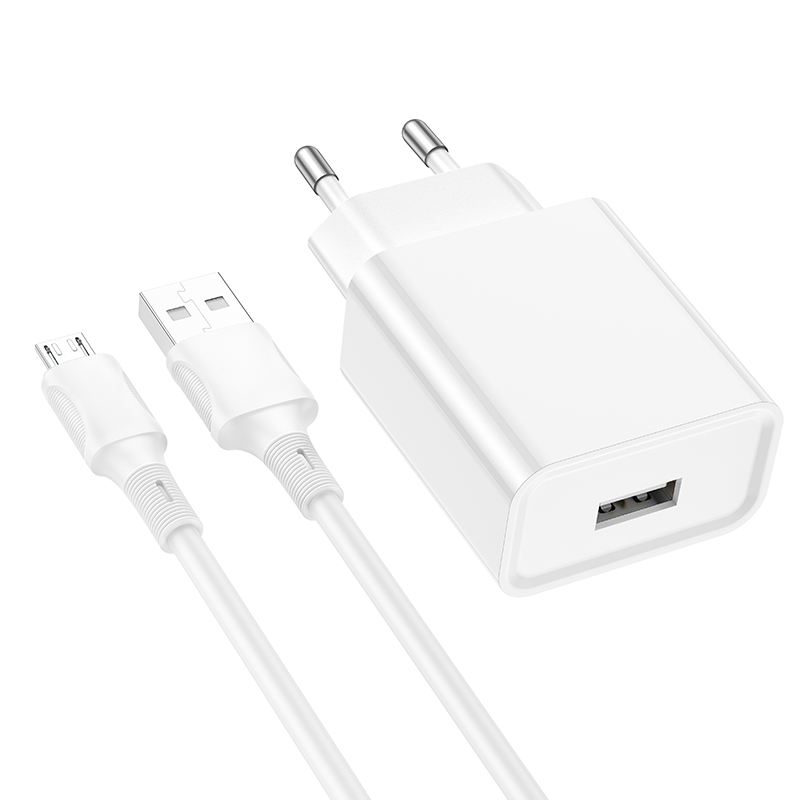 Сетевое зарядное устройство Borofone BA74A 1USB 2.1A для micro USB 1м White