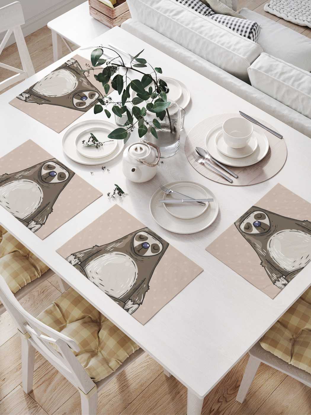 

Комплект салфеток JoyArty "Йога ленивец" для сервировки стола (32х46 см, 4 шт.), Бежевый, Йога ленивец