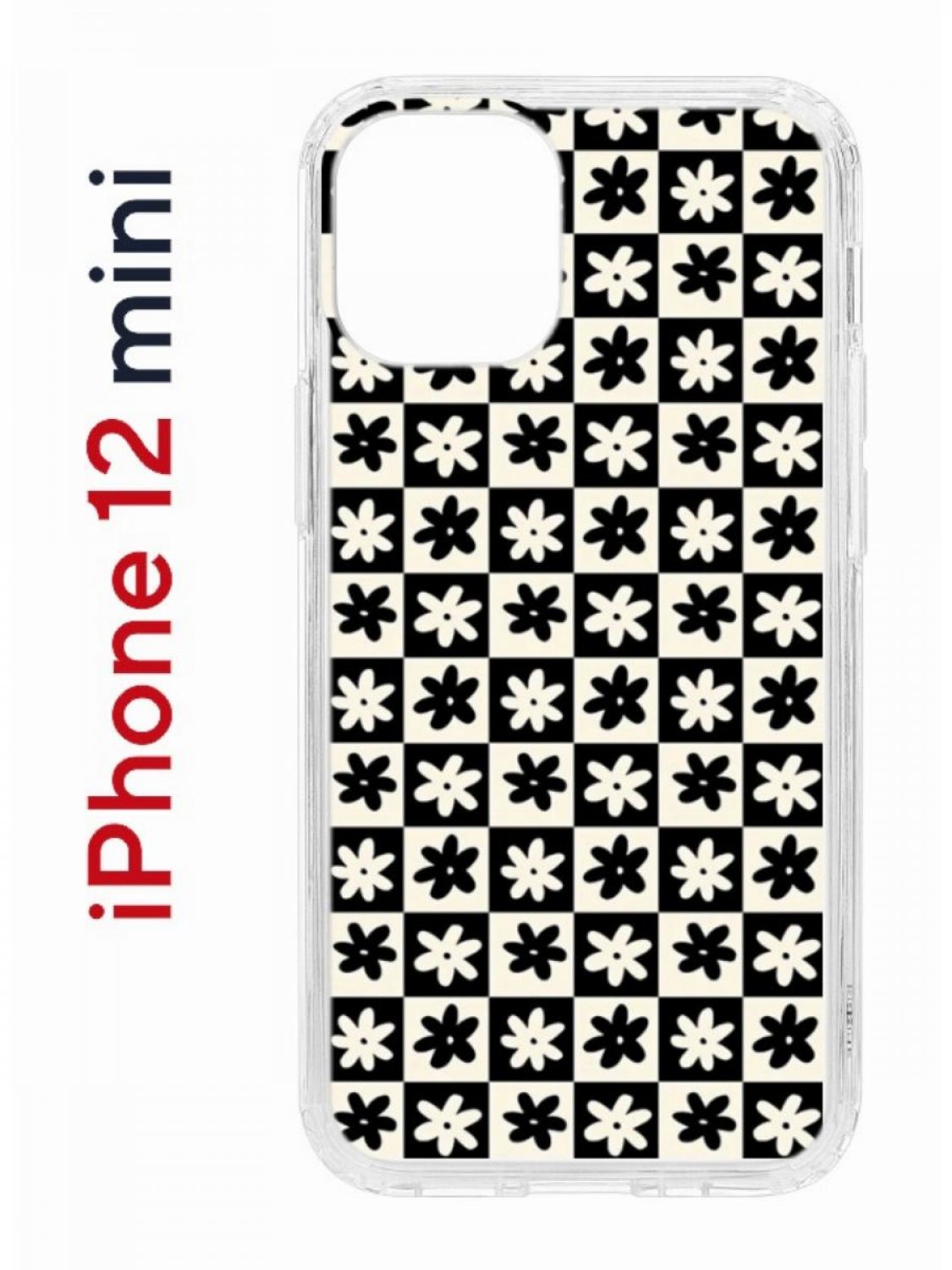 Чехол на iPhone 12 mini с принтом Kruche Print Шахматы-цветы, бампер с защитой камеры