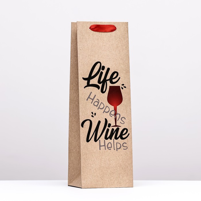 

Пакет под бутылку UPAK LAND, Wine helps, 12x36x9 см, Бежевый