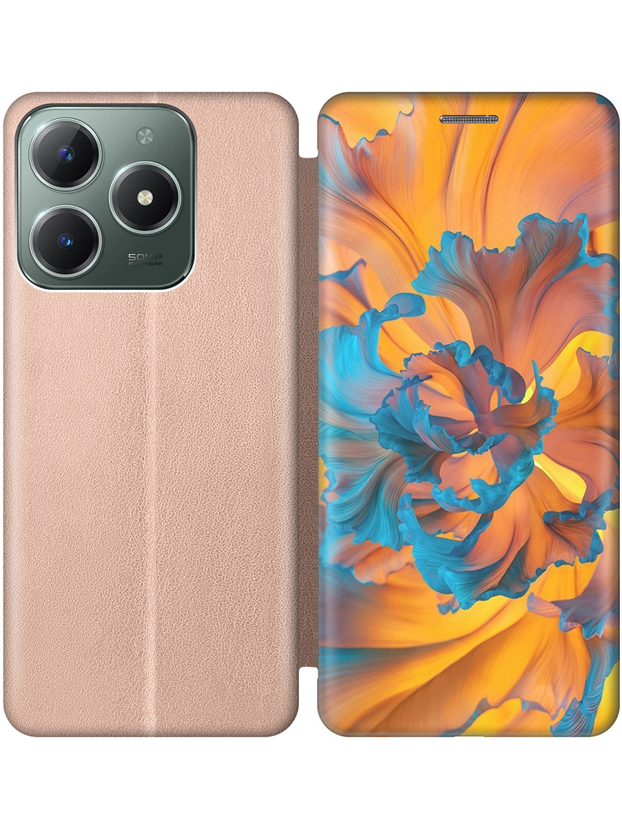 

Чехол-книжка на Realme C61 / C63 с принтом "Желто-голубой цветок" золотой, Золотистый;голубой;желтый, 785979622