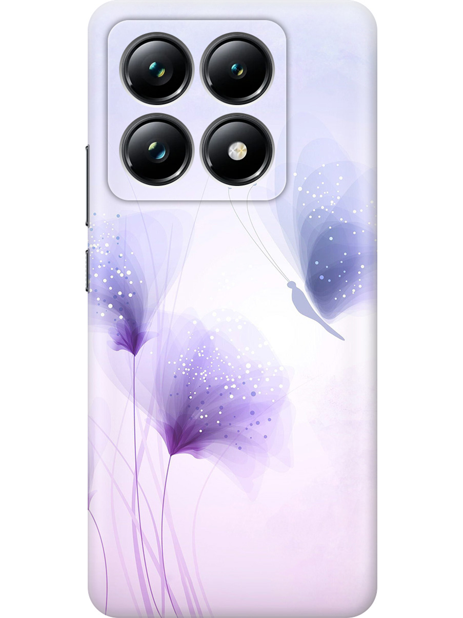 

Силиконовый чехол на Xiaomi 14T Pro с принтом "Бабочка и фиолетовые цветы", Прозрачный;фиолетовый, 785979023