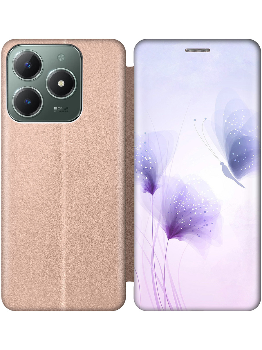 

Чехол-книжка на Realme C61 / C63 с принтом "Бабочка и фиолетовые цветы" золотой, Золотистый;фиолетовый, 785979623