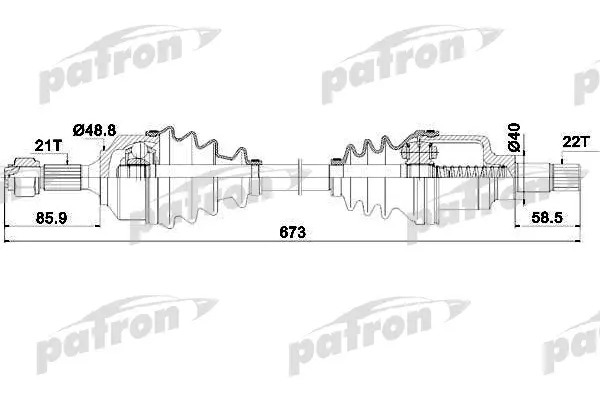 

Полуось левая 21x636x48,8x22 CITROEN: C3 02-, C3 PLURIEL 03- PATRON PDS0126