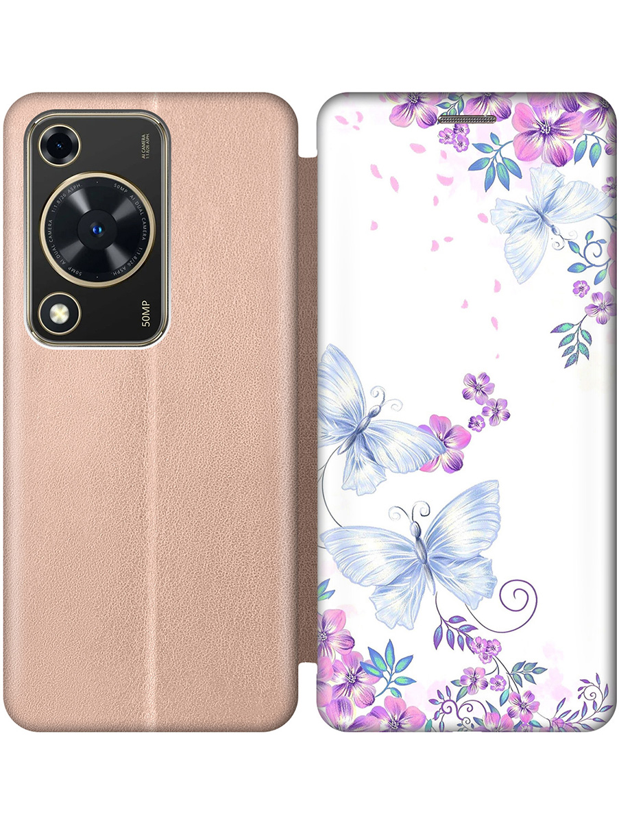 

Чехол-книжка на Huawei nova Y72 с принтом "Бабочки и фиалки" золотой, Золотистый;белый;фиолетовый, 785977823