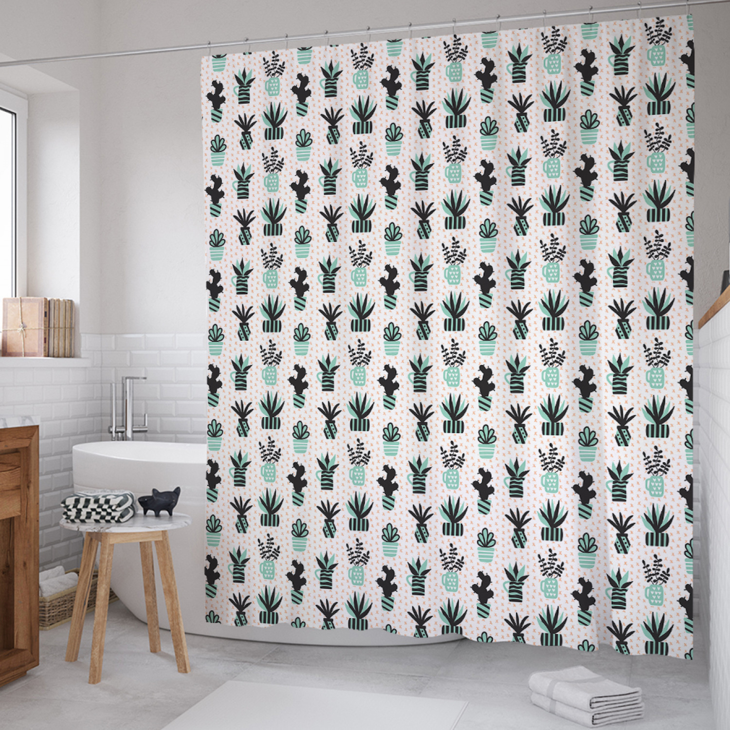 

Штора для ванной JoyArty "Суккуленты и комнатные растения" из сатена, 180х200 см, Зеленый, Суккуленты и комнатные растения