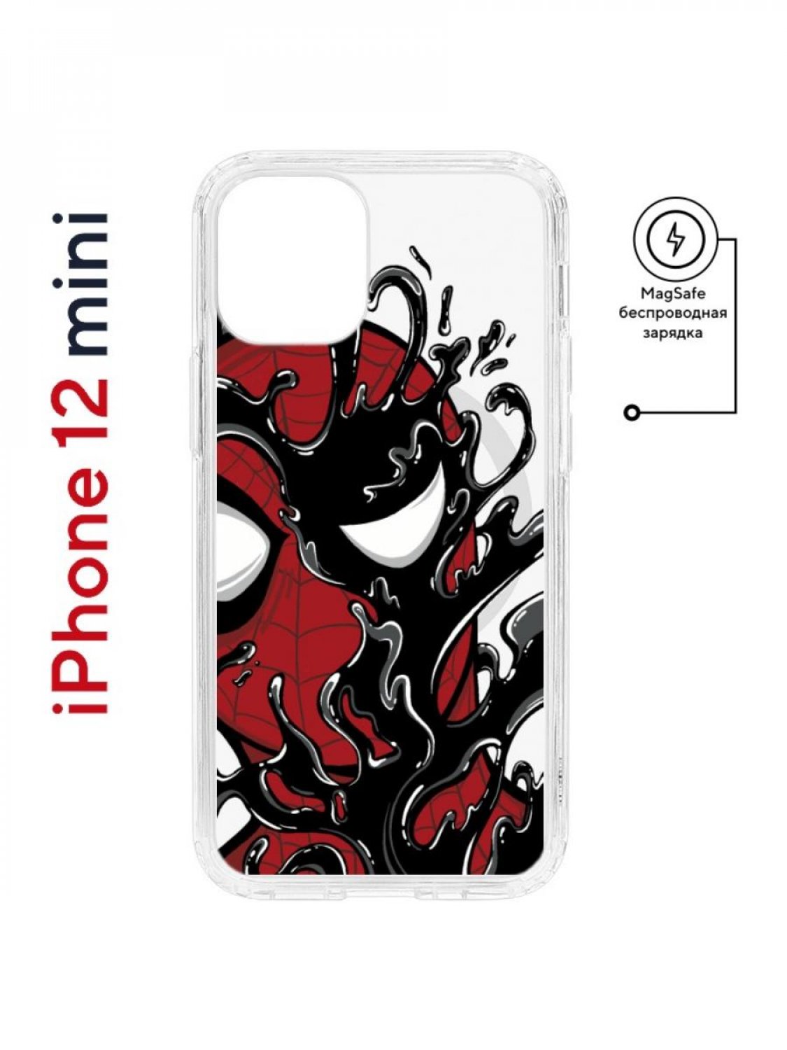 

Чехол на iPhone 12 mini MagSafe Kruche Print Spider-Man-Venom противоударный с магнитом, Прозрачный;красный;черный;серый, Айфон 12 мини Магсейф