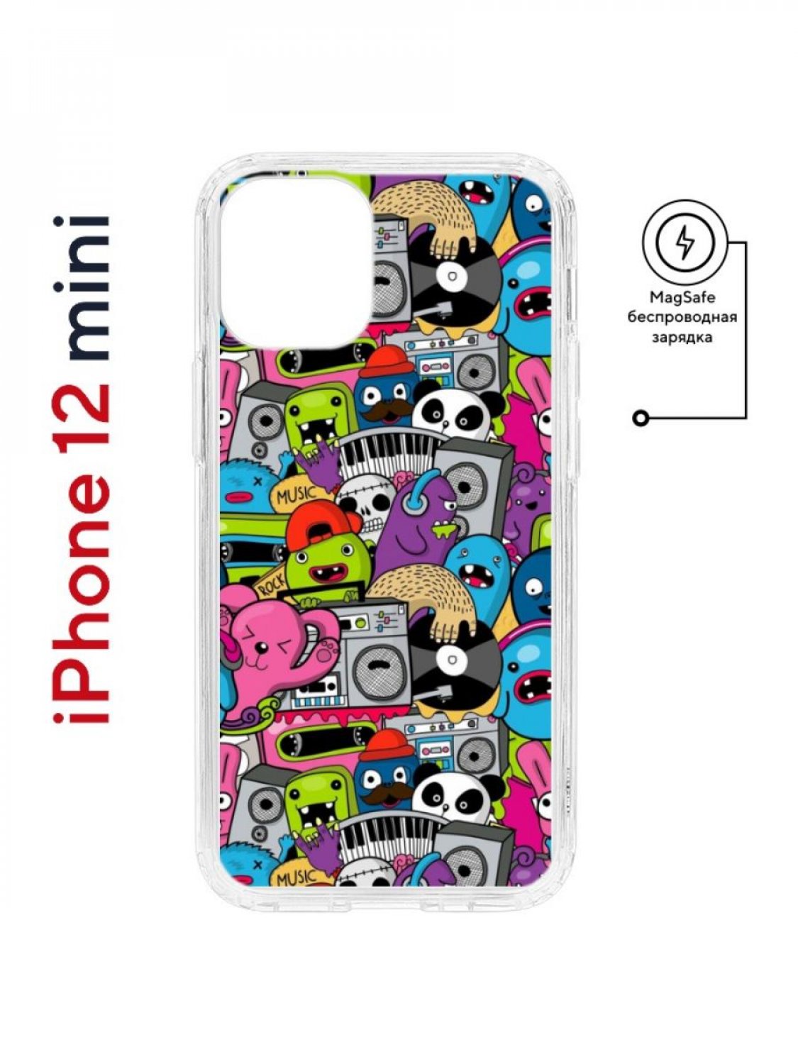 Чехол на iPhone 12 mini MagSafe Kruche Print Monsters music противоударный с магнитом