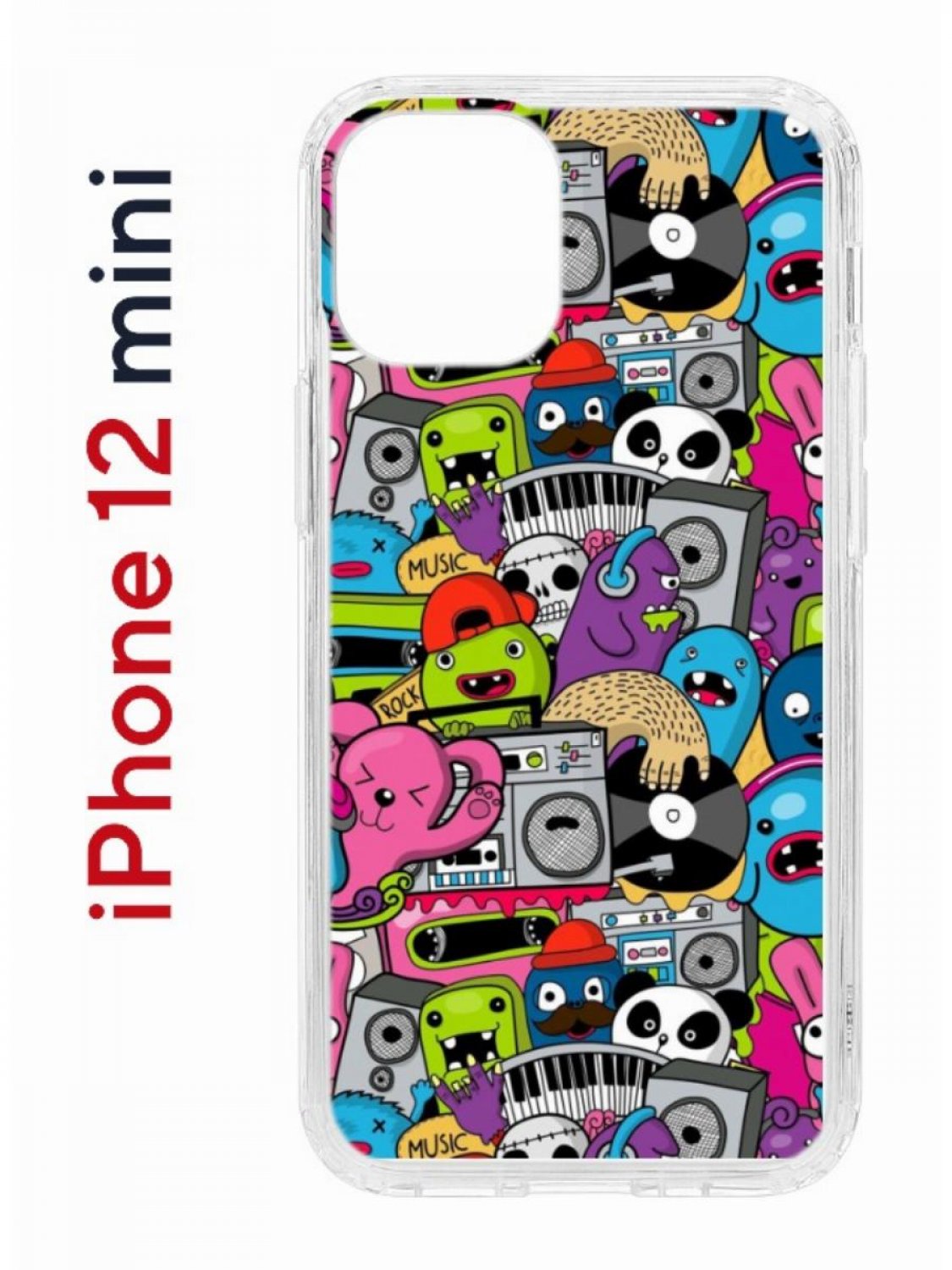 Чехол на iPhone 12 mini с принтом Kruche Print Monsters music, бампер с защитой камеры