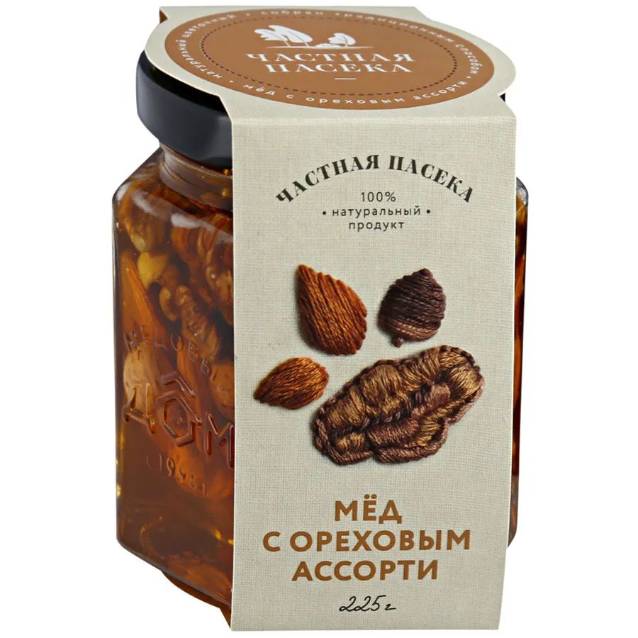 

Мед Частная пасека с ореховым ассорти 225 г