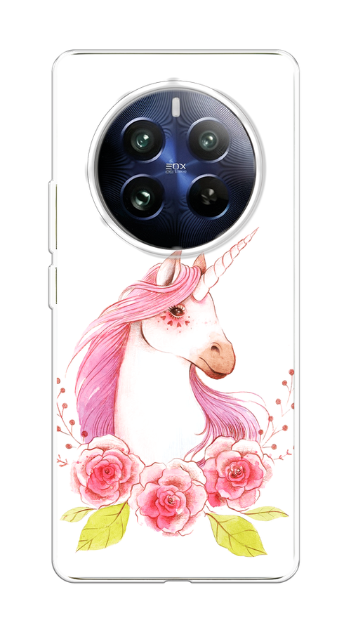 

Чехол на Realme 12 Pro "Единорог цветы", Белый;розовый;серый, 2516150-1