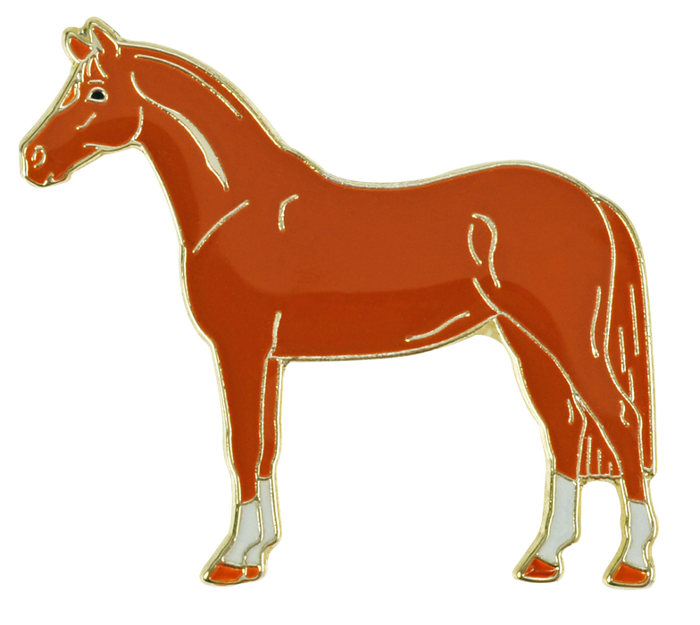 Значок HappyROSS Лошадь в белых носочках, рыжий, 27х24мм