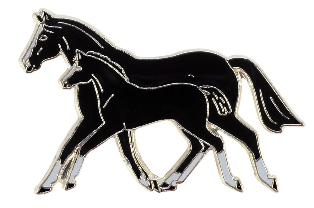 Значок металлический HappyROSS Кобыла с жеребенком, чёрный, 29х19мм