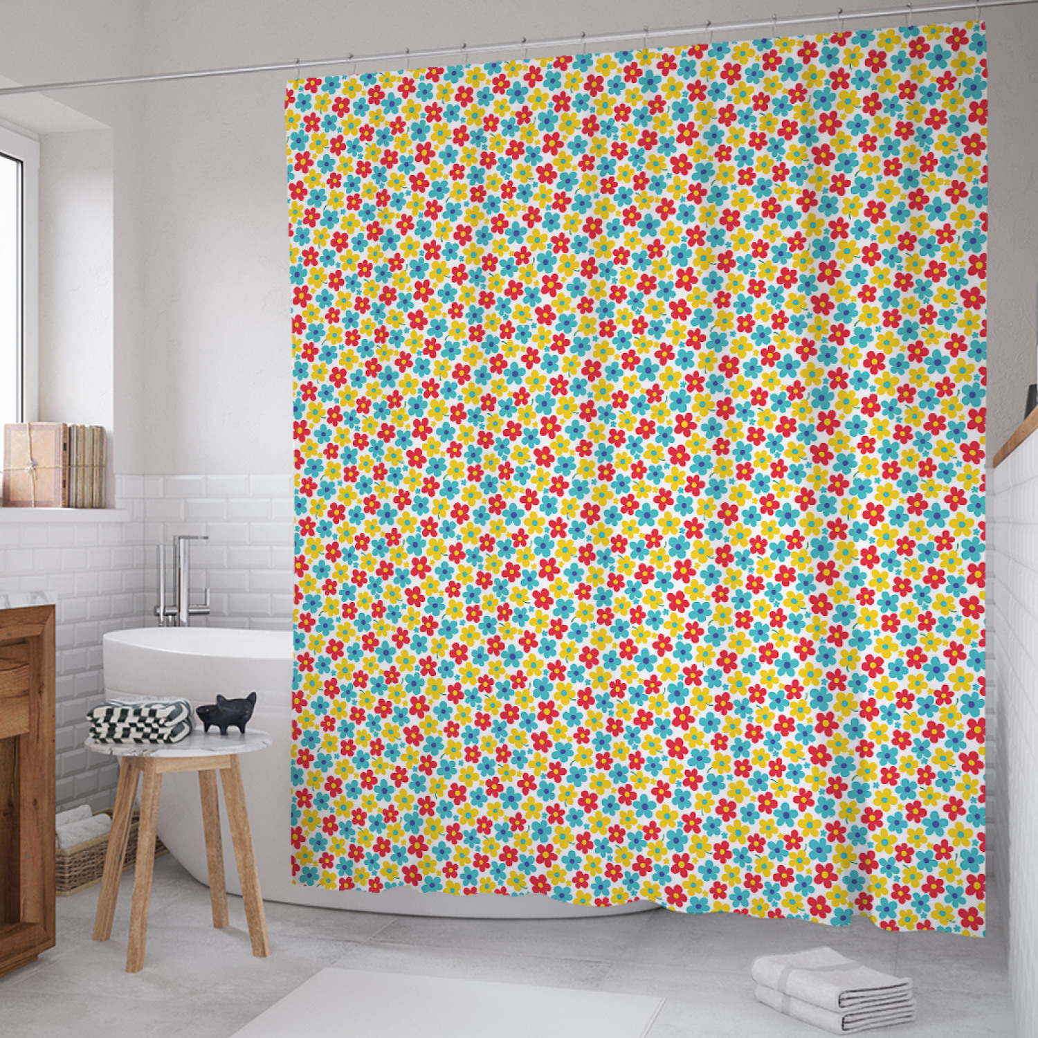 

Штора для ванной JoyArty "Цветущие летние цветы" из сатена, 180х200 см с крючками, Желтый, Цветущие летние цветы