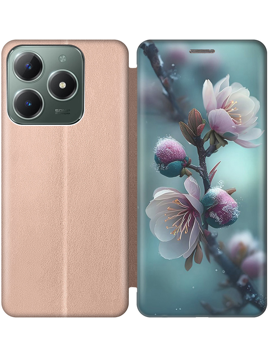 

Чехол-книжка на Realme C61 / C63 с принтом "Распускающиеся бутоны" золотой, Золотистый;белый;голубой, 785979621