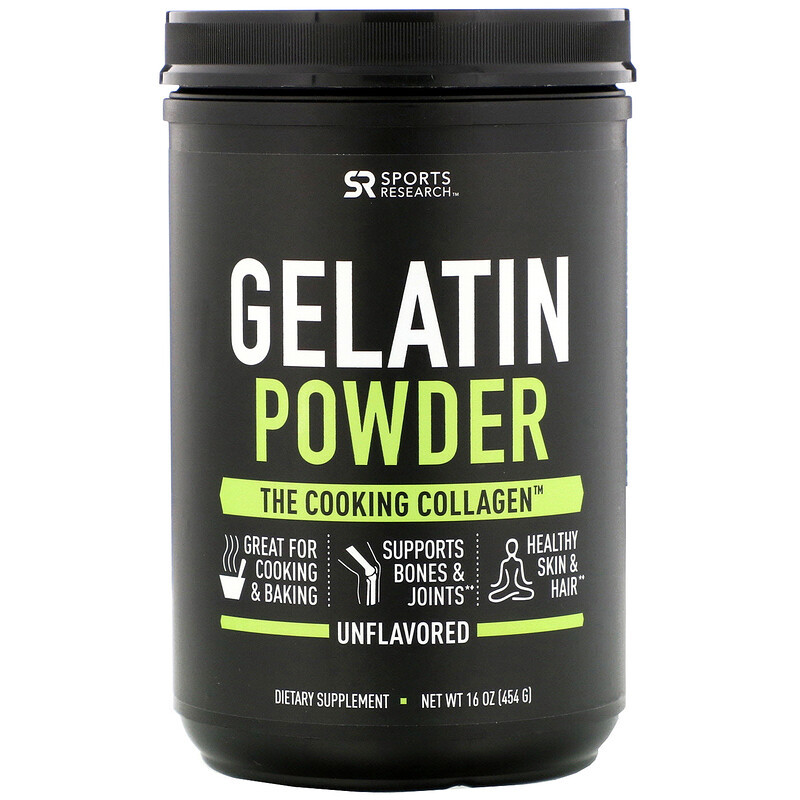 Коллаген Говяжий желатин, Gelatin Powder, Sports Research, 454 г (16 oz)