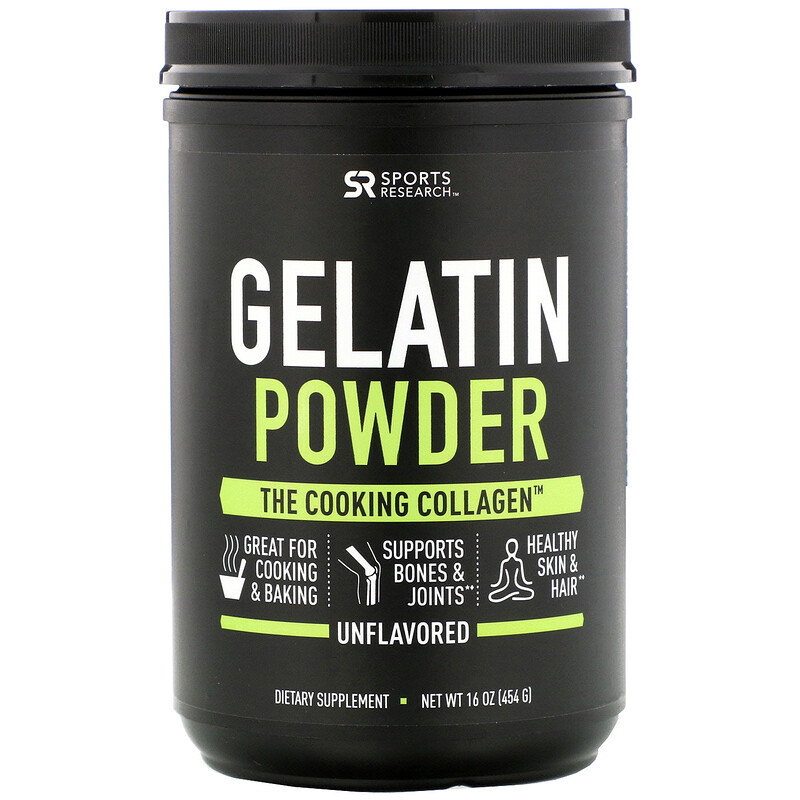 фото Коллаген говяжий желатин, gelatin powder, sports research, 454 г (16 oz)