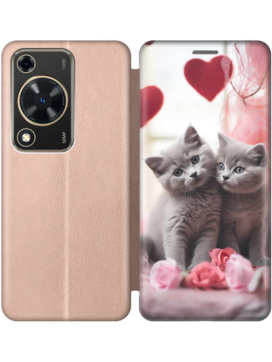

Чехол-книжка на Huawei nova Y72 с принтом "Котики и сердечки" золотой, Золотистый;красный;серый, 785977891