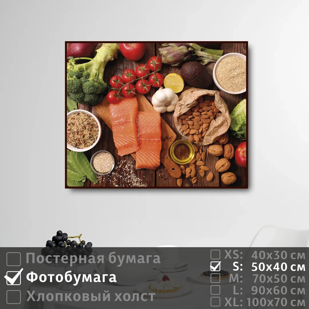 

Постер на фотобумаге ПолиЦентр Здоровое питание овощи зелень рыба 50х40 см, ЗдоровоеПитаниеОвощиЗеленьРыба
