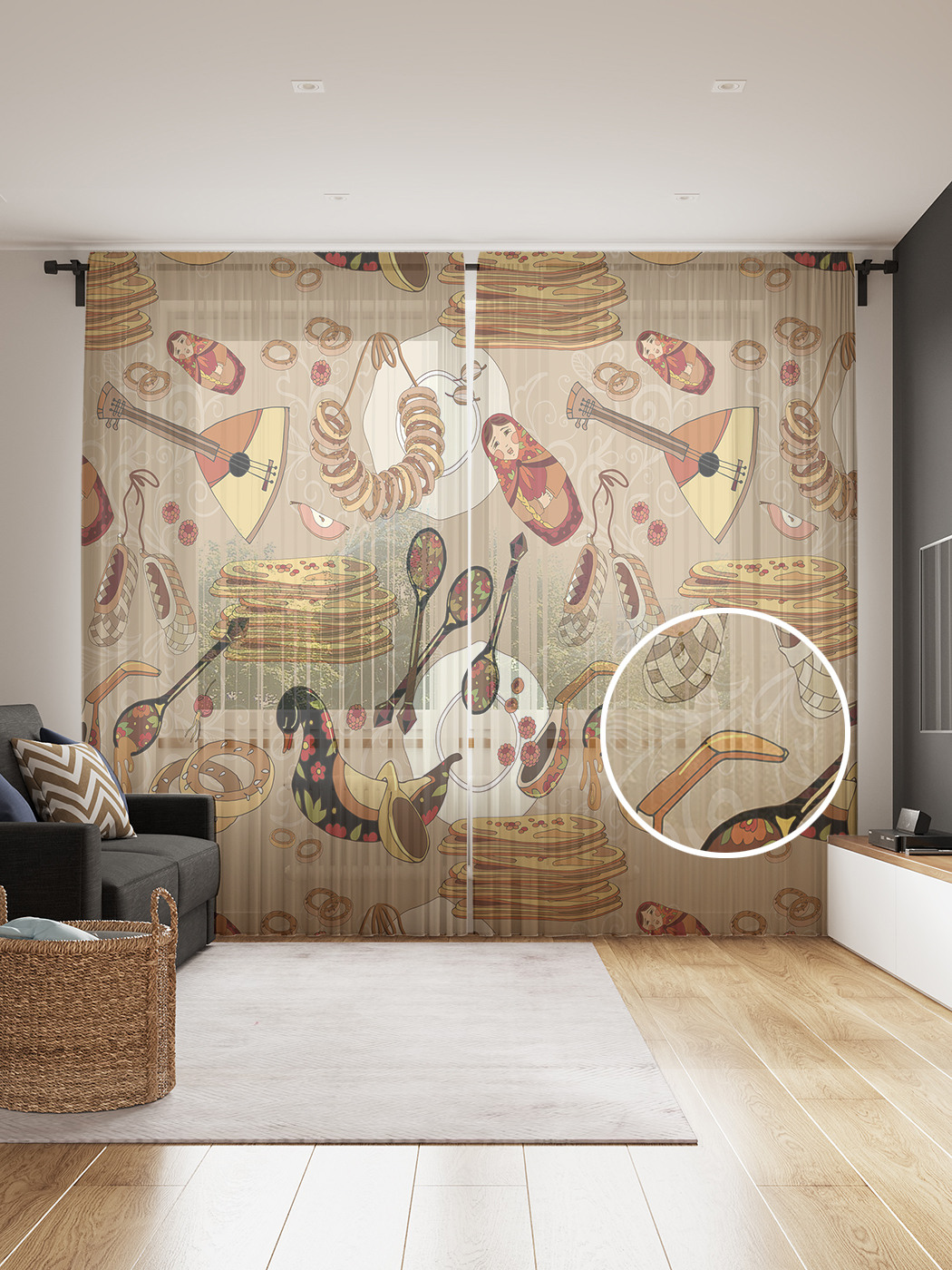 

Фототюль JoyArty "Праздник масленицы", 145x265см, 2 полотна, лента, 50 крючков, Праздник масленицы