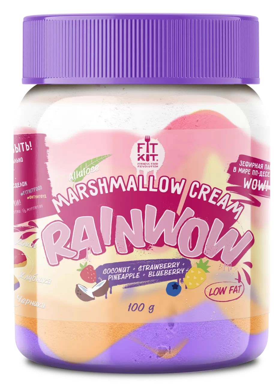 Зефирная паста Fit Kit Rainwow со вкусом кокоса, ананаса, голубики и клубники, 100 г