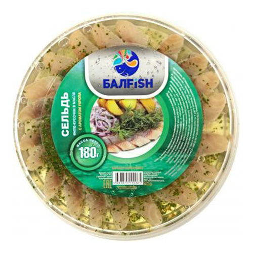 фото Сельдь балfish слабосоленая кусочки филе в масле с ароматом укропа 180 г