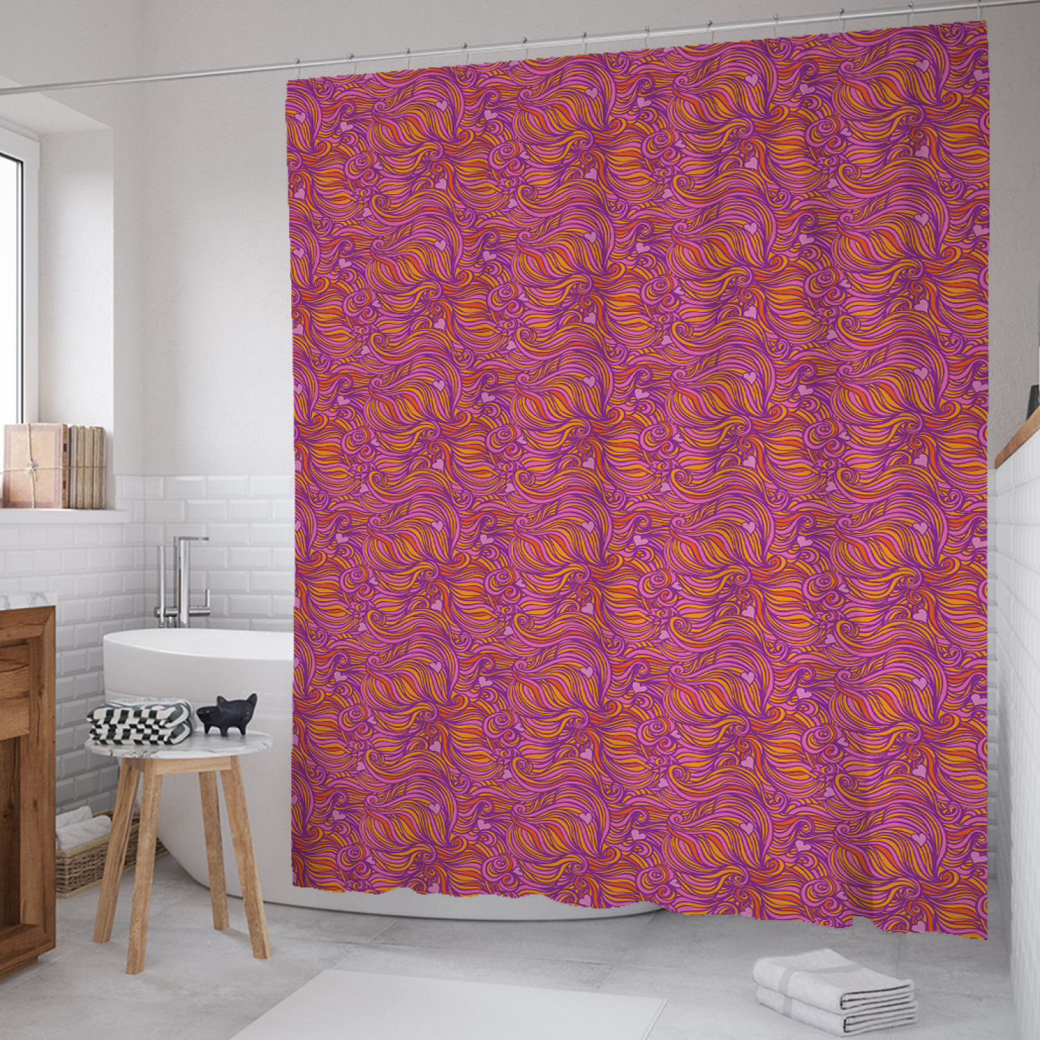 

Штора для ванной JoyArty "Кудри и сердца" из сатена, 180х200 см с крючками, Красный, Кудри и сердца