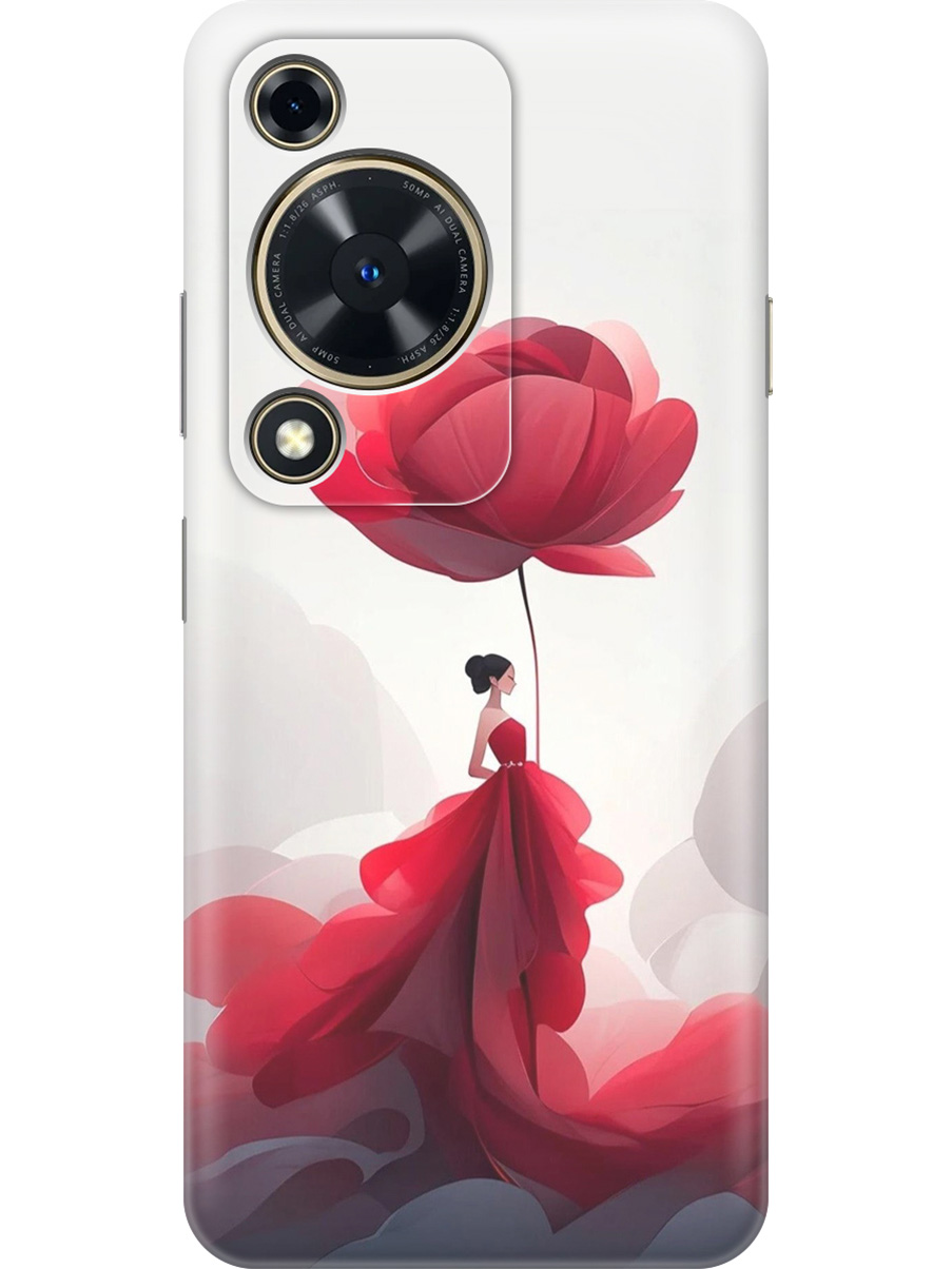

Силиконовый чехол на Huawei nova Y72 с принтом "Цветочная девушка в красном", Прозрачный;белый;красный, 785977821