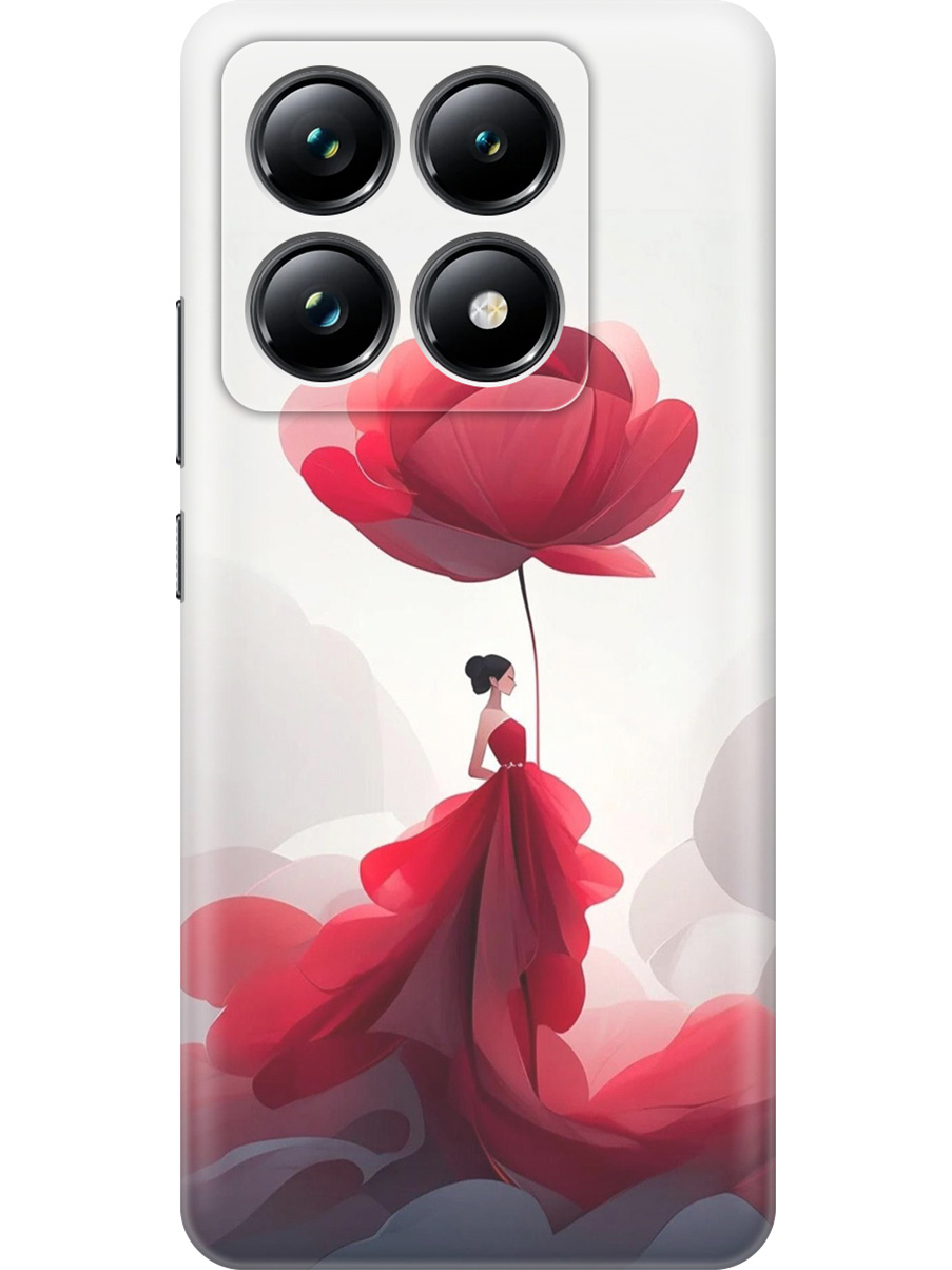 

Силиконовый чехол на Xiaomi 14T Pro с принтом "Цветочная девушка в красном", Прозрачный;белый;красный, 785979021
