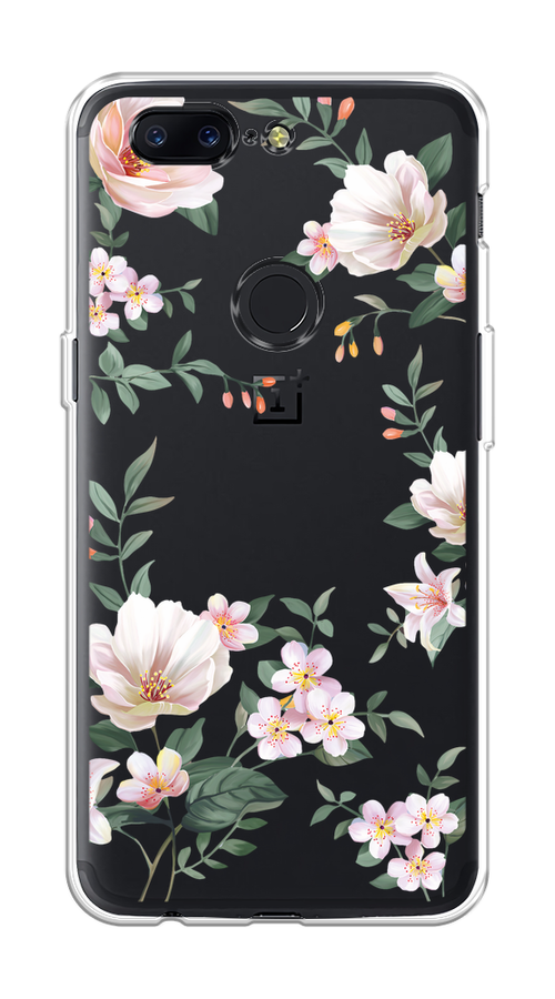 

Чехол на OnePlus 5T "Beautiful white flowers", Бежевый;зеленый, 150350-1