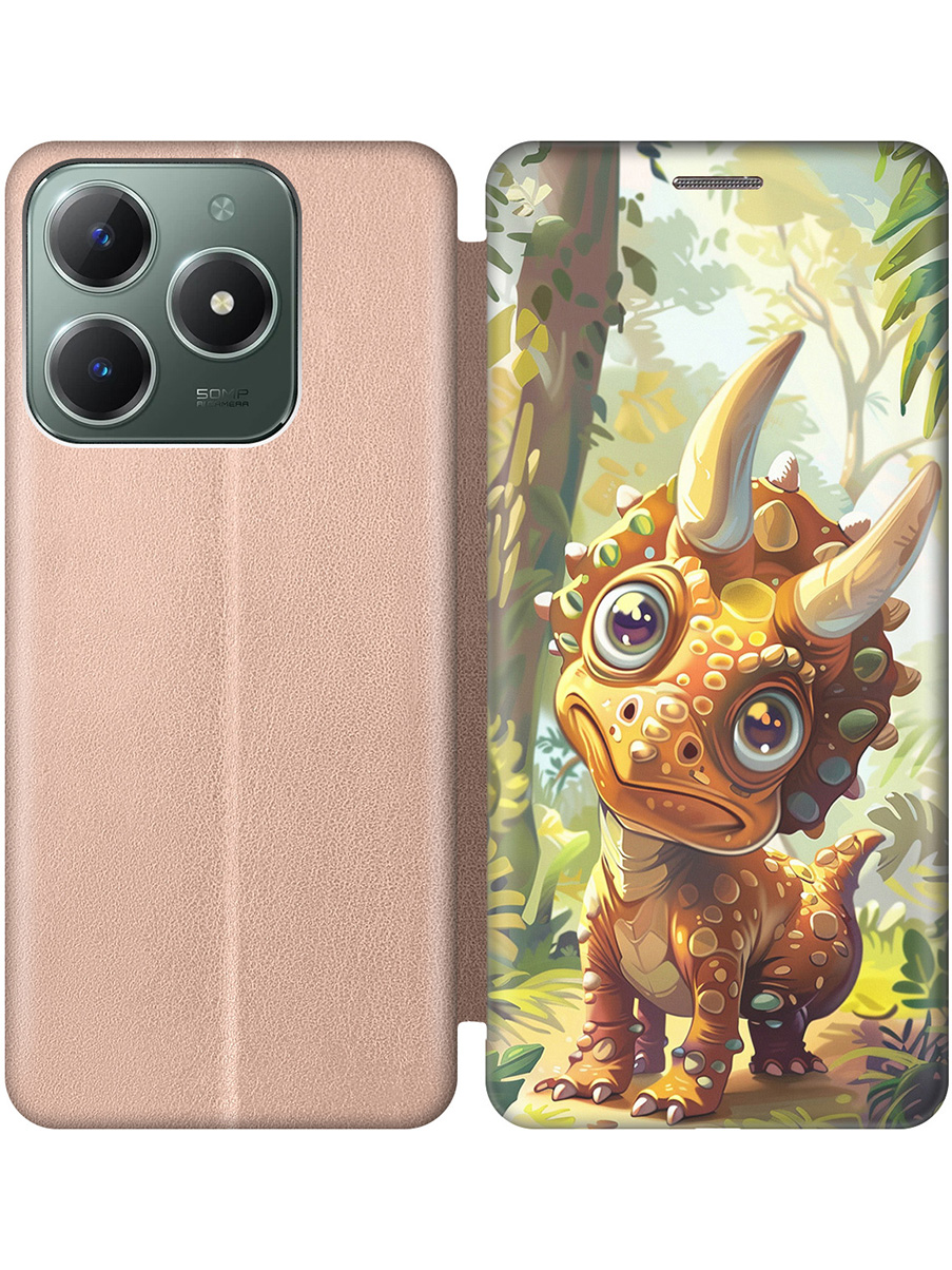 

Чехол-книжка на Realme C61 / C63 с принтом "Малыш-динозавр" золотой, Золотистый;желтый;зеленый, 785979672