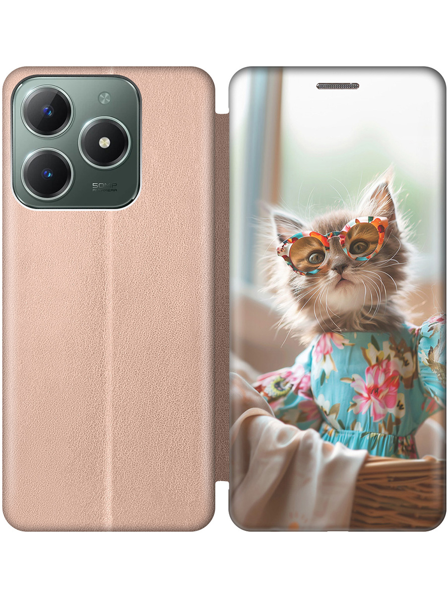 

Чехол-книжка на Realme C61 / C63 с принтом "Кошечка в голубом платье" золотой, Золотистый;белый;голубой;серый, 785979611