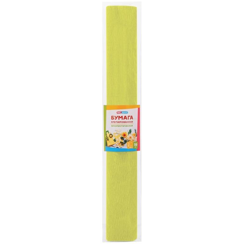 Цветная бумага крепированная ArtSpace флористическая, 50х250 см, 110 г/м2, светло-желтая