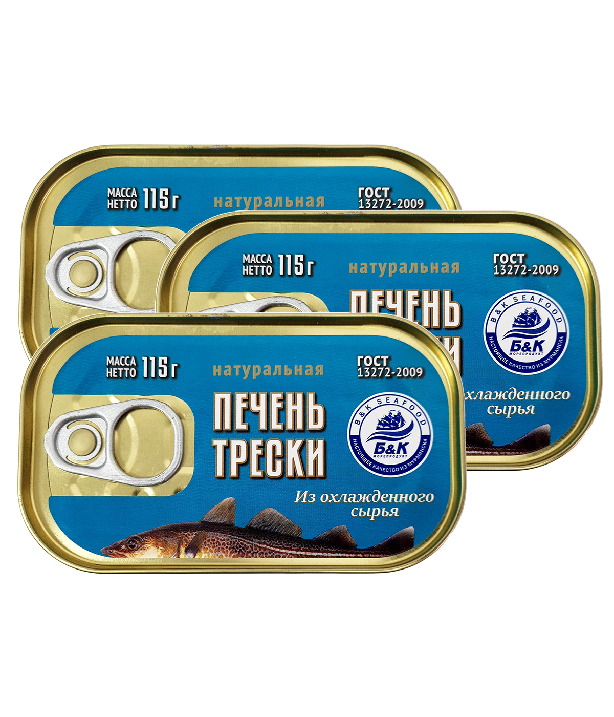 Печень трески атлантической, охлажденная, Боско-Морепродукт, 3 шт. по 115 г