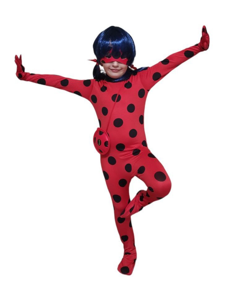 Карнавальный костюм ROYAL FELLE Леди Баг с париком и серьгами, красный, 104