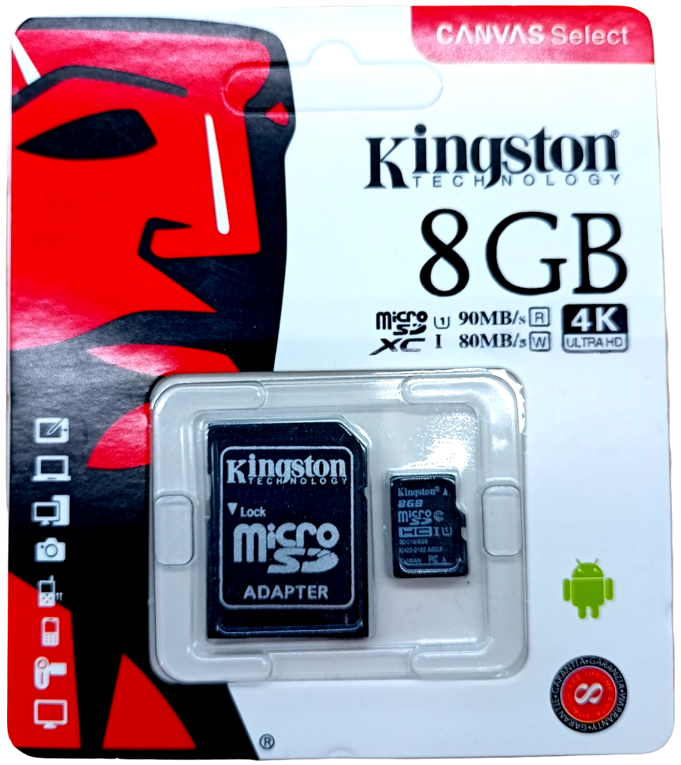 

Карта памяти MicroSD 8 Гб с адаптером, черный, MicroSD8Gb