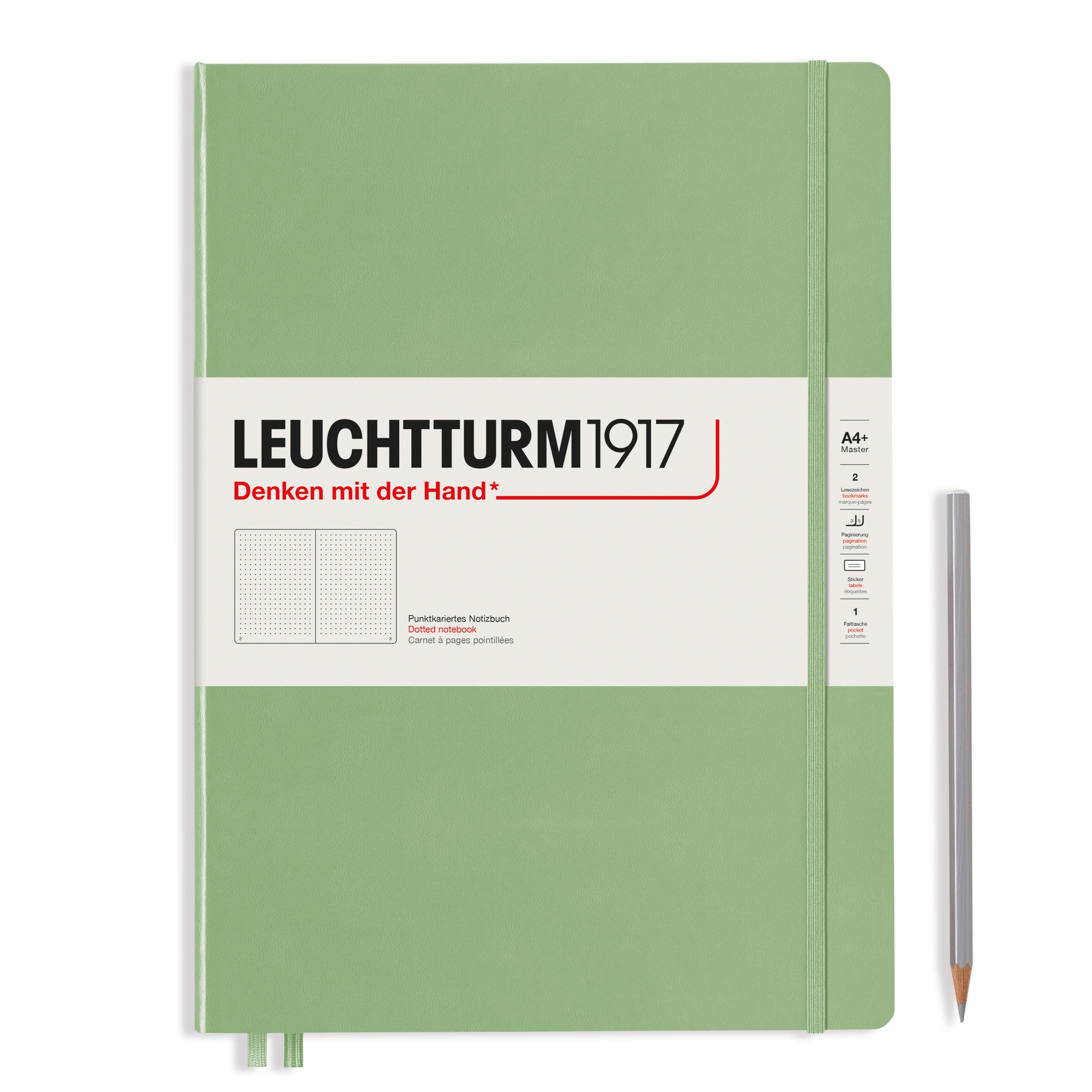 Блокнот Leuchtturm Master Slim A4+ в точку 61 лист пастельный зеленый твердая обложка