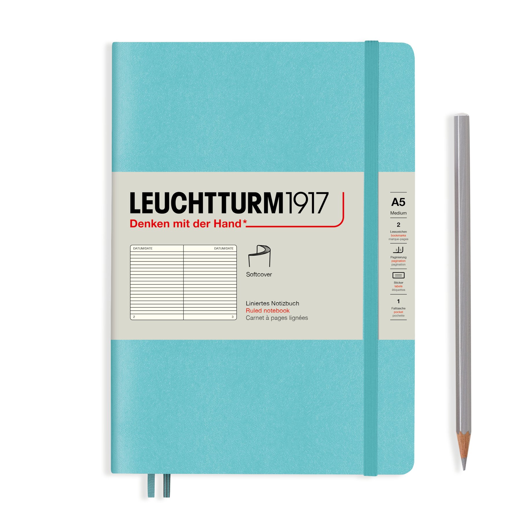 

Блокнот Leuchtturm Rising Colours А5 (в линейку) 125 листов бирюзовый твердая обложка, Rising Colours