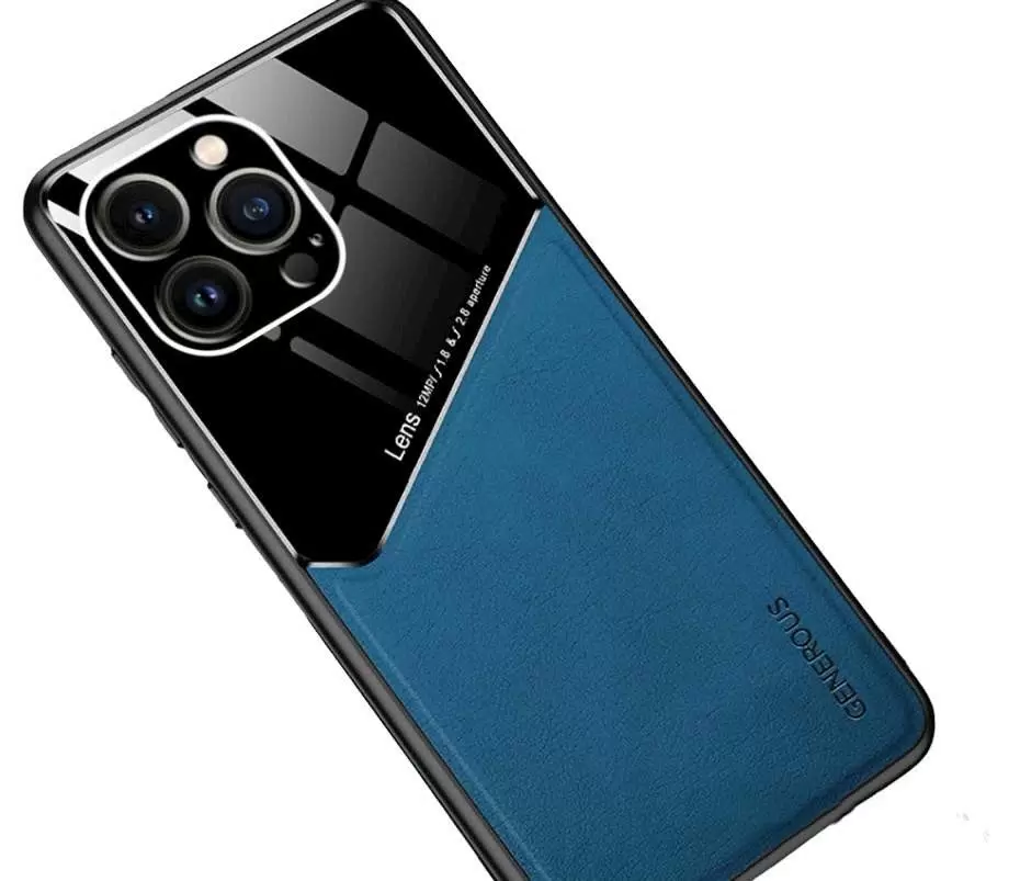 

Чехол MyPads для iPhone 14 Pro из силикона со вставками из эко-кожи синий