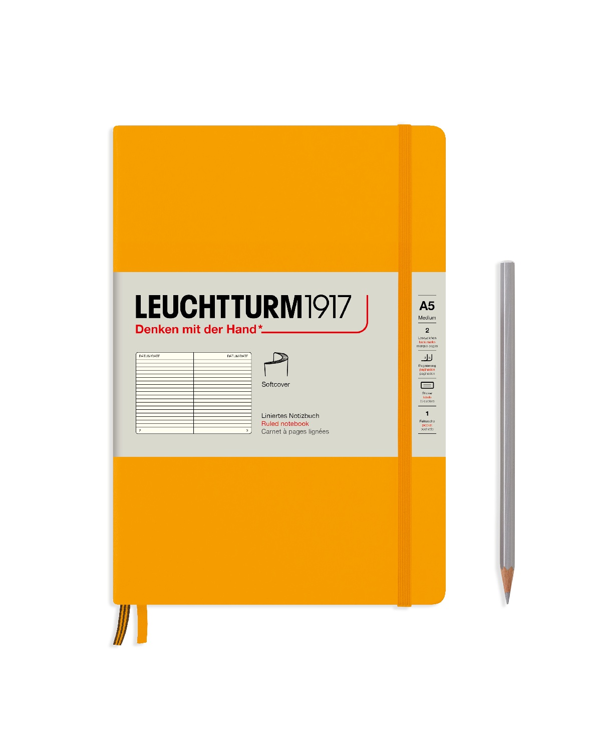Блокнот Leuchtturm Rising Colours А5 в линейку 125 листов теплый желтый твердая обложка